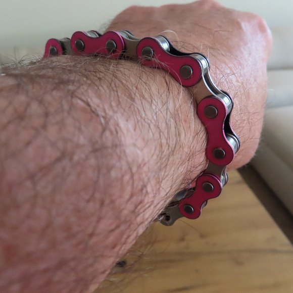 PINK Bike Chain Bracelet Handmade Stainless Steel - Picture 2 of 9